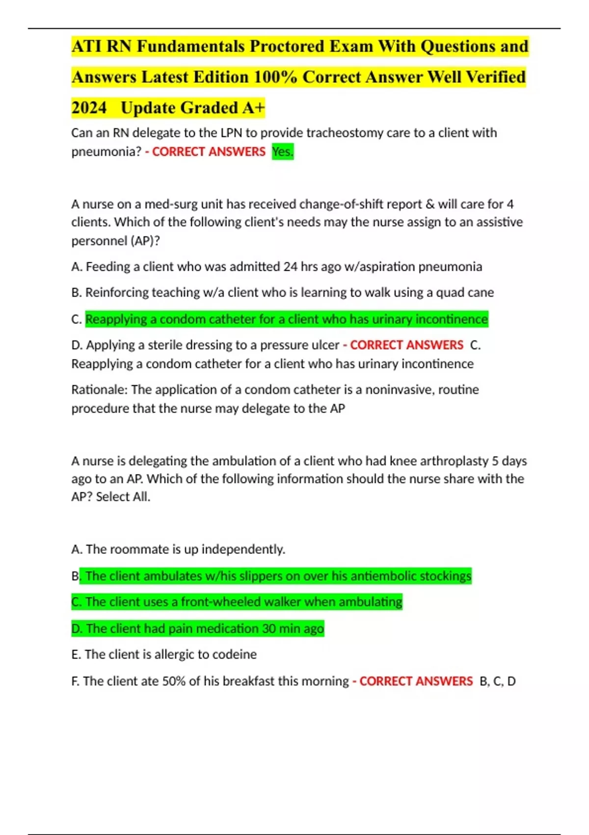 ATI RN Fundamentals Proctored Exam With Questions and Answers Latest Edition 100 Correct Answer