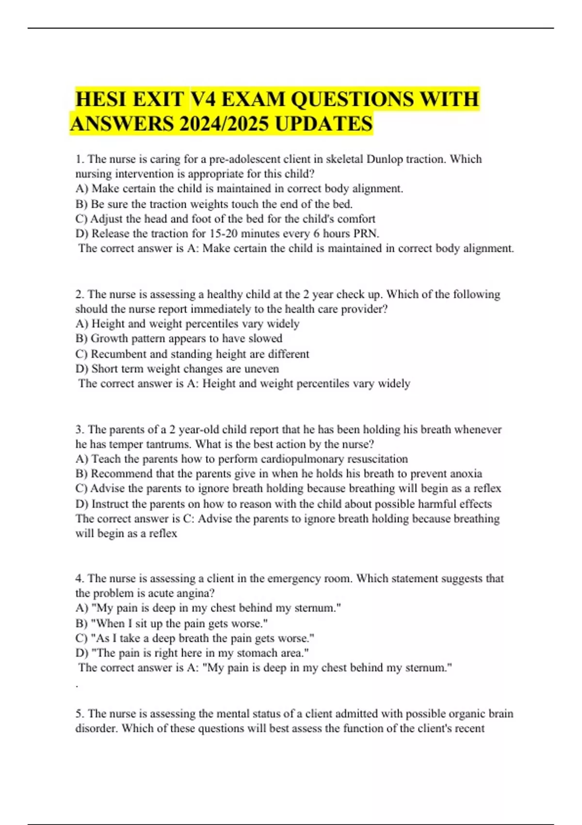 HESI EXIT V4 EXAM QUESTIONS WITH ANSWERS 2024/2025 UPDATES HES024/202