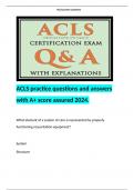 ACLS practice questions and answers with A+ score assured 2024.