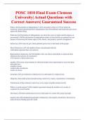 POSC 1010 Final Exam Clemson  University| Actual Questions with  Correct Answers| Guaranteed Success 