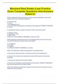 Maryland Real Estate (Law) Practice Exam Complete Questions And Answers Rated A+