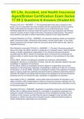 NY Life, Accident, and Health Insurance Agent/Broker Certification Exam Series 17-55 || Questions & Answers (Graded A+)