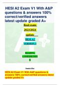 HESI A2 Exam V1 With A&P questions & answers 100% correct/verified answers latest update graded A+ Real exam
