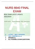 NURS 6640 FINAL EXAM REAL EXAM LATEST UPDATE 2023/2024 NURS 6640 – Psychotherapy With Individuals