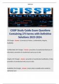 CISSP Study Guide Exam Questions Containing 273 terms with Definitive Solutions 2023-2024.