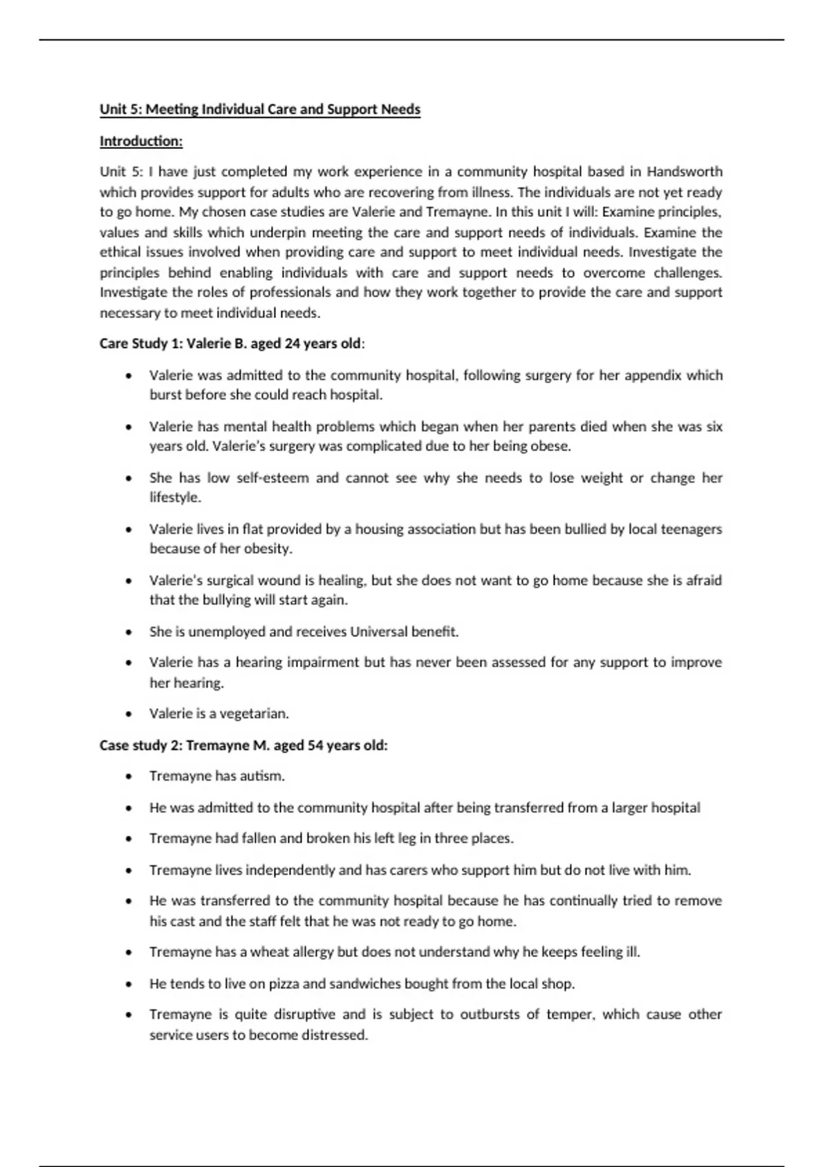 2024 BTEC Level 3 Health And Social Care Unit 5 Meeting Individual 