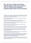 PSI - NY Life, Accident and Health Practice Exam 17-55, Just my cards + 199+ 75 ( TEST) (LOT) Quizbank Questions With 100% Correct Answers.