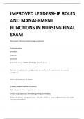 IMPROVED LEADERSHIP ROLES AND MANAGEMENT FUNCTIONS IN NURSING FINAL EXAM 