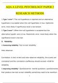 AQA A LEVEL PSYCHOLOGY PAPER 2 RESEARCH METHODS Questions and Answers (2024/2025)(Verified Answers)