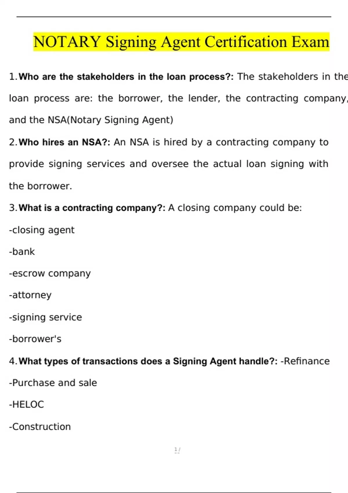 NOTARY Signing Agent Certification Exam Questions and Answers (2024/