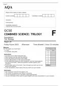 AQA GCSE COMBINED SCIENCE: TRILOGY Foundation Tier Biology Paper 2F JUNE 2023 QUESTION PAPER