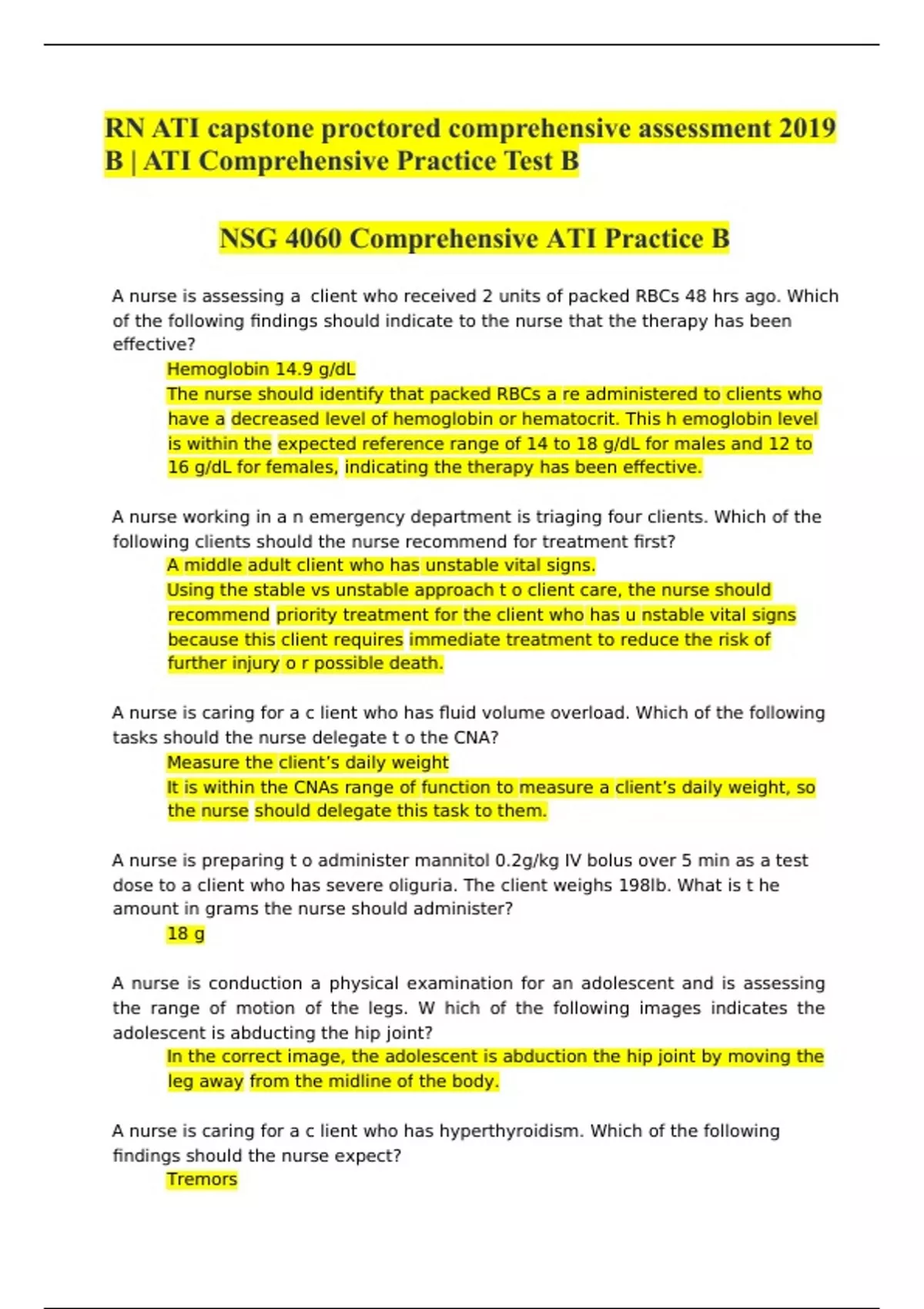 RN ATI Capstone Proctored Comprehensive Assessment 2019 B | ATI ...