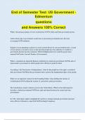 End of Semester Test: US Government - Edmentum questions  and Answers 100% Correct