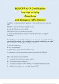 BLS/CPR AHA Certification In-class activity Questions and Answers 100% Correct