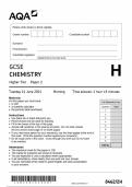 GCSE AQA June 2024 Higher Triple Science Chemistry Paper 2