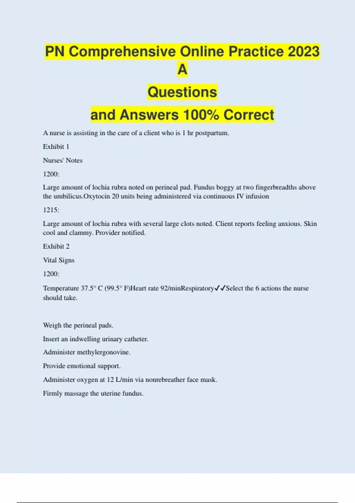 PN Comprehensive Online Practice 2023 A Questions and Answers 100