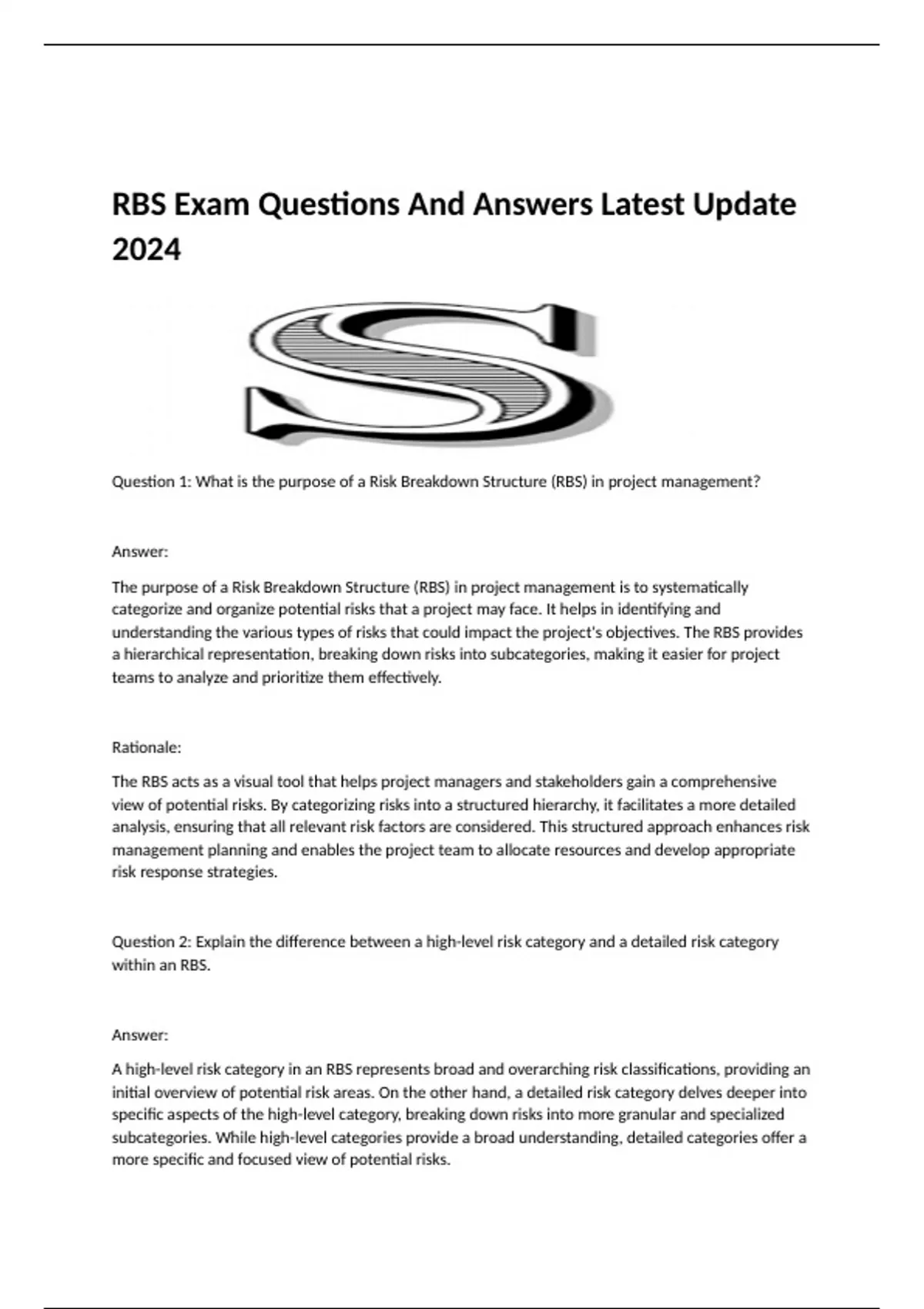 ACTUAL RBS Exam Questions And Answers Latest Update 2024 RBS