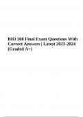 BIO 208 Final Exam Questions With Correct Answers Latest 2024 (Graded A+)