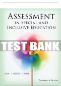 Test Bank For Assessment in Special and Inclusive Education - 13th - 2017 All Chapters - 9781305642355