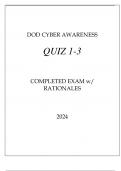 DOD CYBER AWARENESS QUIZ 1-3 COMPLETED EXAM WITH RATIONALES 2024.