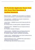 PA Pesticide Applicator Exam Core  Info Exam Real Questions & Verified Solution