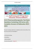 N115 Pharmacotherapeutics Test Bank Questions Containing 230 terms with Complete Answers & Rationales 2023-2024. Terms like;   The nurse is teaching a patient how a medication works to treat an illness. To do this, the nurse will rely on knowledge of:  a.