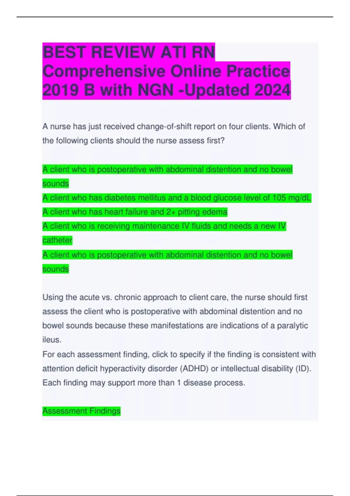 BEST REVIEW ATI RN Comprehensive Online Practice 2019 B with NGN