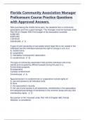 Florida Community Association Manager Prelicensure Course Practice Questions with Approved Answers | Latest 2024/2025