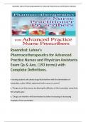 Rosenthal: Lehne's Pharmacotherapeutics for Advanced Practice Nurses and Physician Assistants Exam Qs & Ans, (193 terms) with Complete Definitions. 