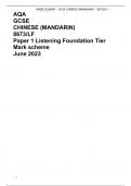 AQA GCSE CHINESE (MANDARIN) 8673/LF Paper 1 Listening Foundation Tier Mark scheme June 2023 