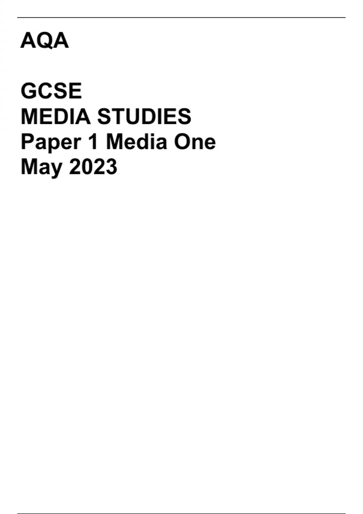 AQA GCSE MEDIA STUDIES Paper 1 Media One May 2023 - AQA - Stuvia UK