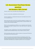 U.S. Government Final Exam Review questions and Answers 100% Correct