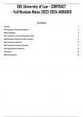 GDL University of Law - CONTRACT - Full Revision Notes 2023-2024 AGRADED Contents Contents 1 WS1 Agreement & Contractual Intentions 2 WS2 Consideration 5 WS 3 Contents of a Contract & Exemption Clauses 8 WS4 Remedies for Breach of Contract - Damages 11 WS