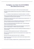 Firefighter 1 & 2 State Test OCTOMBER 2023/2024(Answered test) What is the mission of the fire service? - To save lives and protect property What NFPA standard establishes basic training criteria for Firefighter I and Firefighter II - 1001 A ____ is a col