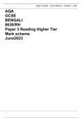 AQA GCSE BENGALI 8638/RH Paper 3 Reading Higher Tier Mark scheme June2023  