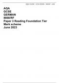 AQA GCSE GERMAN 8668/RF Paper 3 Reading Foundation Tier Mark scheme June 2023 