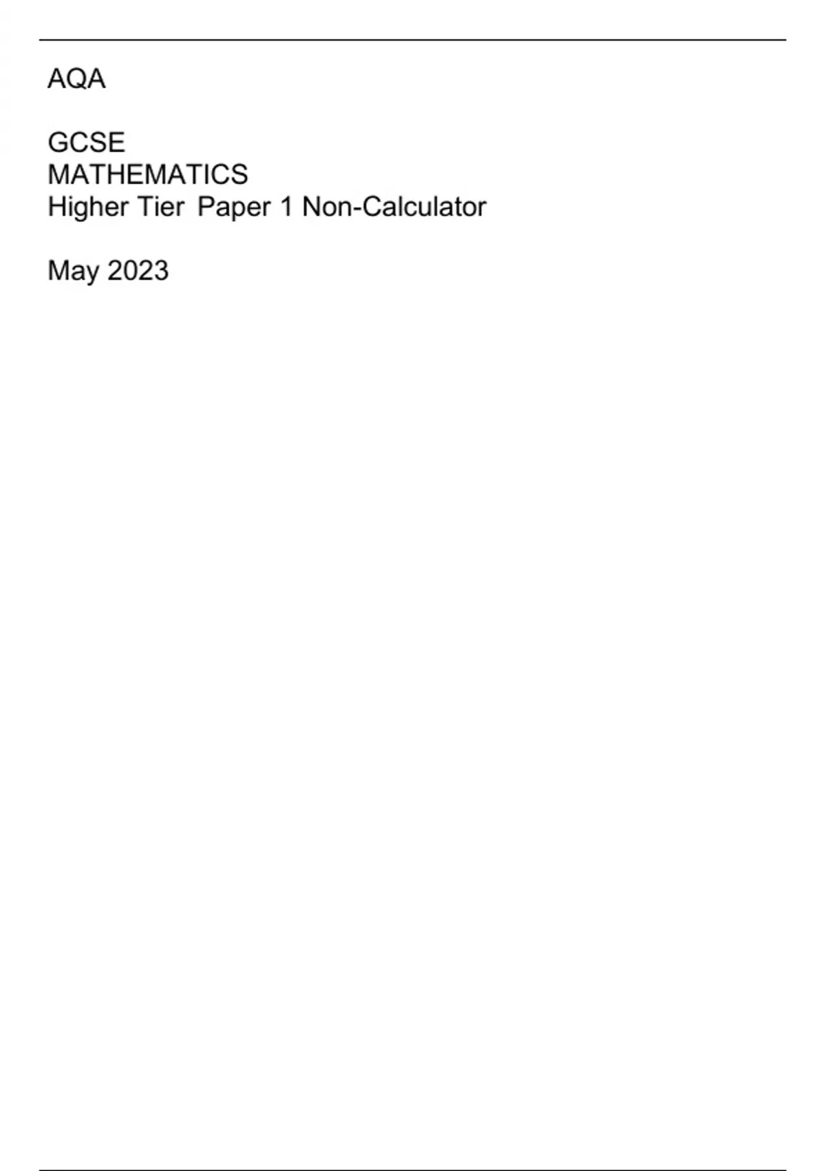 AQA GCSE MATHEMATICS Higher Tier Paper 1 Non-Calculator May 2023 - AQA ...