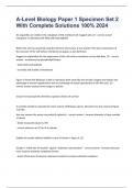 A-Level Biology Paper 1 Specimen Set 2 With Complete Solutions 100% 2024