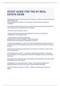 STUDY GUIDE FOR THE NY REAL ESTATE EXAM QUESTIONS AND ANSWERS- GRADED A