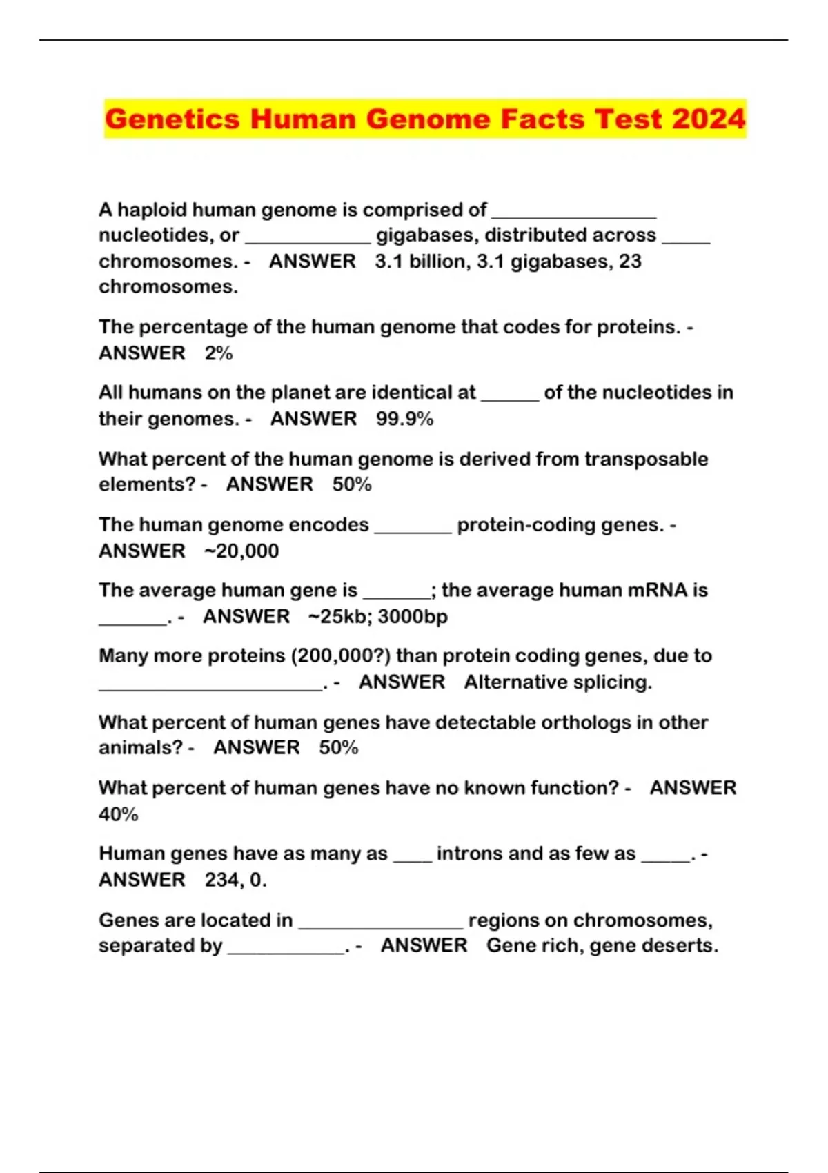 Human Genome Facts Test 2024 Human Genome Facts