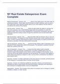 NY Real Estate Salesperson Exam Complete Questions and Answers