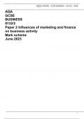 AQA GCSE BUSINESS 8132/2 Paper 2 Influences of marketing and finance on business activity Mark scheme June 2023 