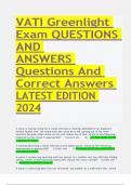 VATI Greenlight Exam QUESTIONS AND  ANSWERS Questions And Correct Answers LATEST EDITION 2024