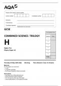 AQA GCSE  COMBINED SCIENCE: TRILOGY H Higher Tier Physics Paper 1H 2023