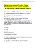 FL Adjusters License Practice Exams, Questions and Correct Answers. Complete Verified Solution. 184 Questions and Answers.