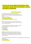 NCLEX-PN TEST QUESTIONS WITH ANSWERS AND EXPLANATIONS LATEST 2024 (VERIFIED)