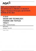 AQA A-level DESIGN AND TECHNOLOGY: PRODUCT DESIGN Paper 1 Technical Principles QUESTION PAPER JUNE 2023 A-level DESIGN AND TECHNOLOGY: FASHION AND TEXTILES 7552/1 Paper 1 Technical Principles Mark scheme