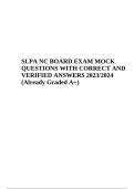 SLPA NC BOARD EXAM MOCK QUESTIONS WITH CORRECT AND VERIFIED ANSWERS Latest Updated 2024 (Graded A+)