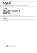 AQA GCSE RELIGIOUS STUDIES B 8063/2A Paper 2A Perspectives on faith (themes)Mark scheme June 2023