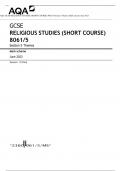 AQA GCSE RELIGIOUS STUDIES (SHORT COURSE) 8061/5 Section 5 Themes Mark scheme June 2023